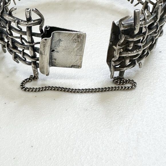 Rare Vintage Handcrafted Twisted 925 Sterling Silver Cuff Bracelet Wire Weave - Picture 3 of 7
